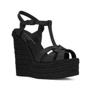 Saint Laurent Women's Tribute Espadrilles Wedge Sandals Black size 37